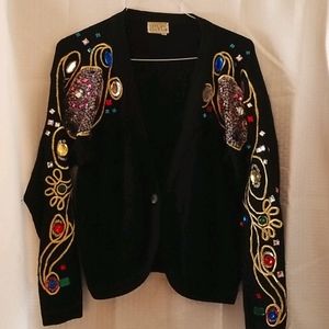 Jeweled and Sequined Wool Cardigan Style Sweater